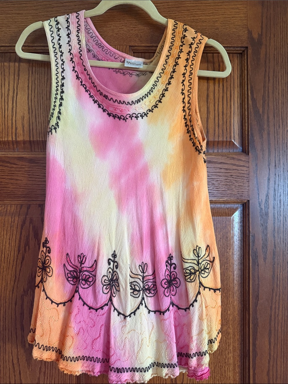 India Boutique Pink and Orange Tie-Dye Sleeveless Embroidered Tank